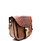 PS3373-LP Crocodile Print Color Block Belted Flap Messenger