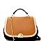 PU050406-LP Hardware Accent Color Block Flap Satchel