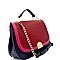 PU050406-LP Hardware Accent Color Block Flap Satchel