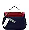 PU050406-LP Hardware Accent Color Block Flap Satchel