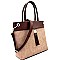 PW1374-LP  Zipper Accent Textured Two-Tone Tote