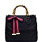 S0520-LP Color Block Bow Accent Bamboo Handle Satchel