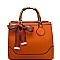 S0520-LP Color Block Bow Accent Bamboo Handle Satchel