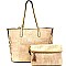 [S]S0528-LP Frayed Side Detail 2 in 1 Shopper Tote SET with Clutch
