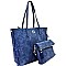 [S]S0528-LP Frayed Side Detail 2 in 1 Shopper Tote SET with Clutch