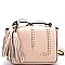 S87182-LP Tassel Accent Woven Detail Flap Cross Body