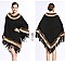 Fringed Large Fur Shawl Wool Cape With Faux Fur