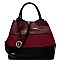 SE6514-LP Color Block Striped Mixed-Material 2-Way Satchel