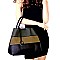 SE6514-LP Color Block Striped Mixed-Material 2-Way Satchel