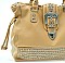 Western Handbag with Rhinestone & Buckle