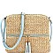 Front Pocket Knitted Tassel Straw Cross Body