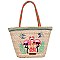 Posh Nicole Lee Flamingo Embroidered Woven Straw Tote Bag JPSTR12671