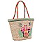 Posh Nicole Lee Flamingo Embroidered Woven Straw Tote Bag JPSTR12671