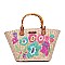 Classy Nicole Lee Embroidered Flowers Straw Tote Bag JPSTR12677