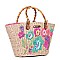 Classy Nicole Lee Embroidered Flowers Straw Tote Bag JPSTR12677