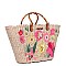 Stylish Nicole Lee Flower Embroidered Straw Tote Bag JPSTR12678