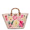 Stylish Nicole Lee Flower Embroidered Straw Tote Bag JPSTR12678