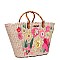 Stylish Nicole Lee Flower Embroidered Straw Tote Bag JPSTR12678