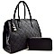 Quilted Pattern Padlock Accent Tote SET With Wallet