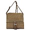 Weaved Whipstitch Tassel Zipper Crossbody Bag