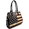 US Flag Print Kiss-lock Frame Quality Satchel