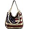 Flag Print Chain Accent Hobo Bag