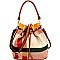 WE0026-LP Checker Plaid Print Linen Drawstring Bucket Hobo