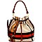 WE0026-LP Checker Plaid Print Linen Drawstring Bucket Hobo