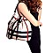 WE0026-LP Checker Plaid Print Linen Drawstring Bucket Hobo