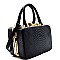 8135-LP Snake Print Embossed Jewel-top Medium Size Satchel