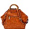 Brass-Tone Studded Metal Handle 2-Way Satchel MH-MC0051