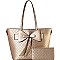 Monogram Bow Accent Shopper Tote Wallet SET