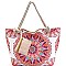 Tribal Print Canvas Rope Handle Shopper Tote with Pouch