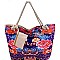 YM1190-LP Flower Print Canvas Rope Handle Shopper Tote with Pouch