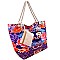 YM1190-LP Flower Print Canvas Rope Handle Shopper Tote with Pouch