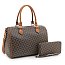 2-in-1 Geometric Monogram Duffle Boston Handbag Set