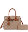 2-in-1 Oval Print Monogram Padlock Satchel Set + Wallet