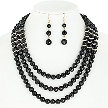 FASHION TRIPLE STRAND PEARL STATEMENT NECKLACE AND EARRINGS SET