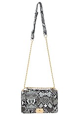 Stylish Rectangular Snake Print Quilted Shoulder Bag