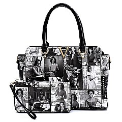 2-in-1 Magazine Cover Collage V Accent 2-in-1 Satchel & Wallet Set