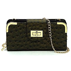 Ostrich Turn Lock Crossbody Wallet
