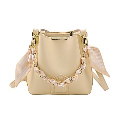 Scarfed / Chain Accented Bucket Shoulder Bag