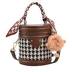 Scarfed & Key Chain Accented Bucket Bag