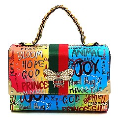 2-in-1 Trendy Multi Graffiti Queen Bee Boxy Satchel