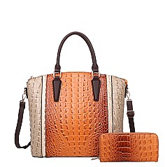 Crocodile Satchel Set With Wallet