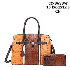 2 IN 1 ALLIGATOR SATCHEL WALLET SET