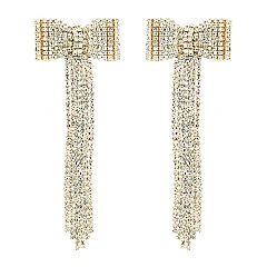 4 INCH BOW RIBBON FRINGE EARRINGS with crystals