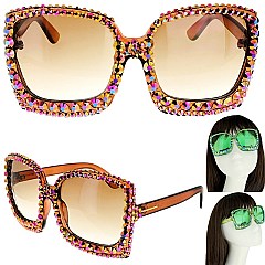 FASHION SPARKLING RHINESTONE SQUARE SUNGLASSES