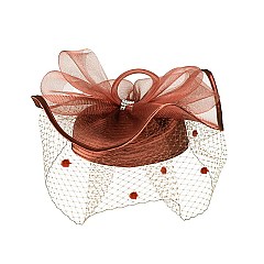 Pillbox Hat With Net VEIL and mesh bow with rhinestones accent