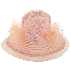 WIDE BRIM SATIN DERBY HAT with LARGE ROSE ACCENT